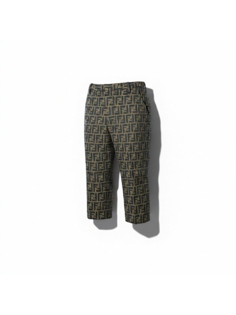 Fendi Ih 10 Cropped Pants Zucca Pattern FF Logo Cotton Blend All Over Brown 44